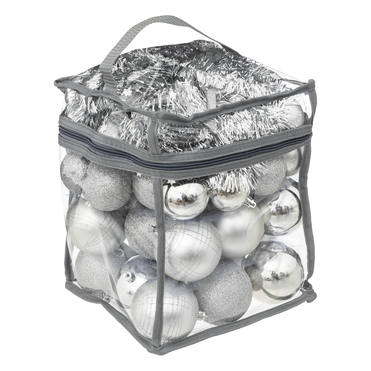 Set 50 palline di Natale argento con stella e