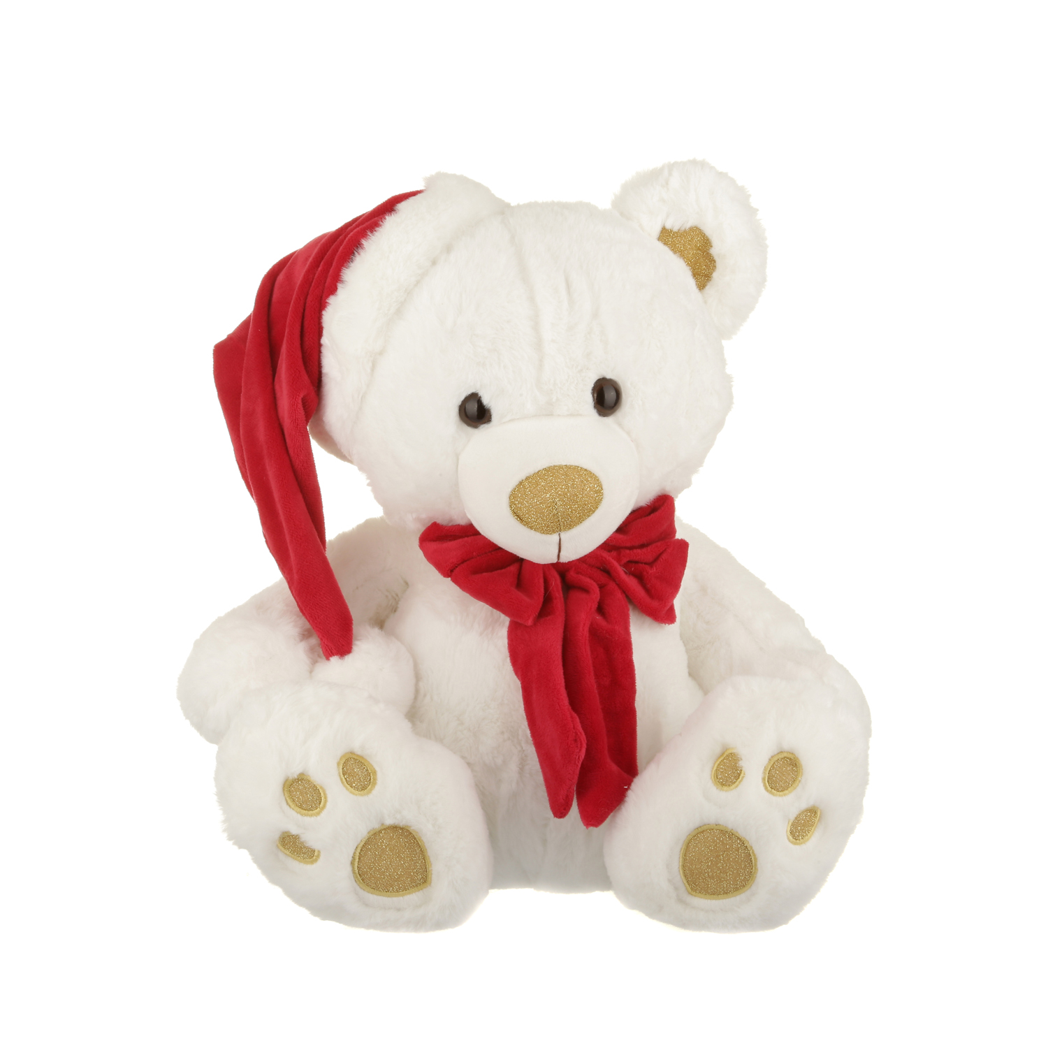 Peluche orso bianco con cappello Natale 48 cm