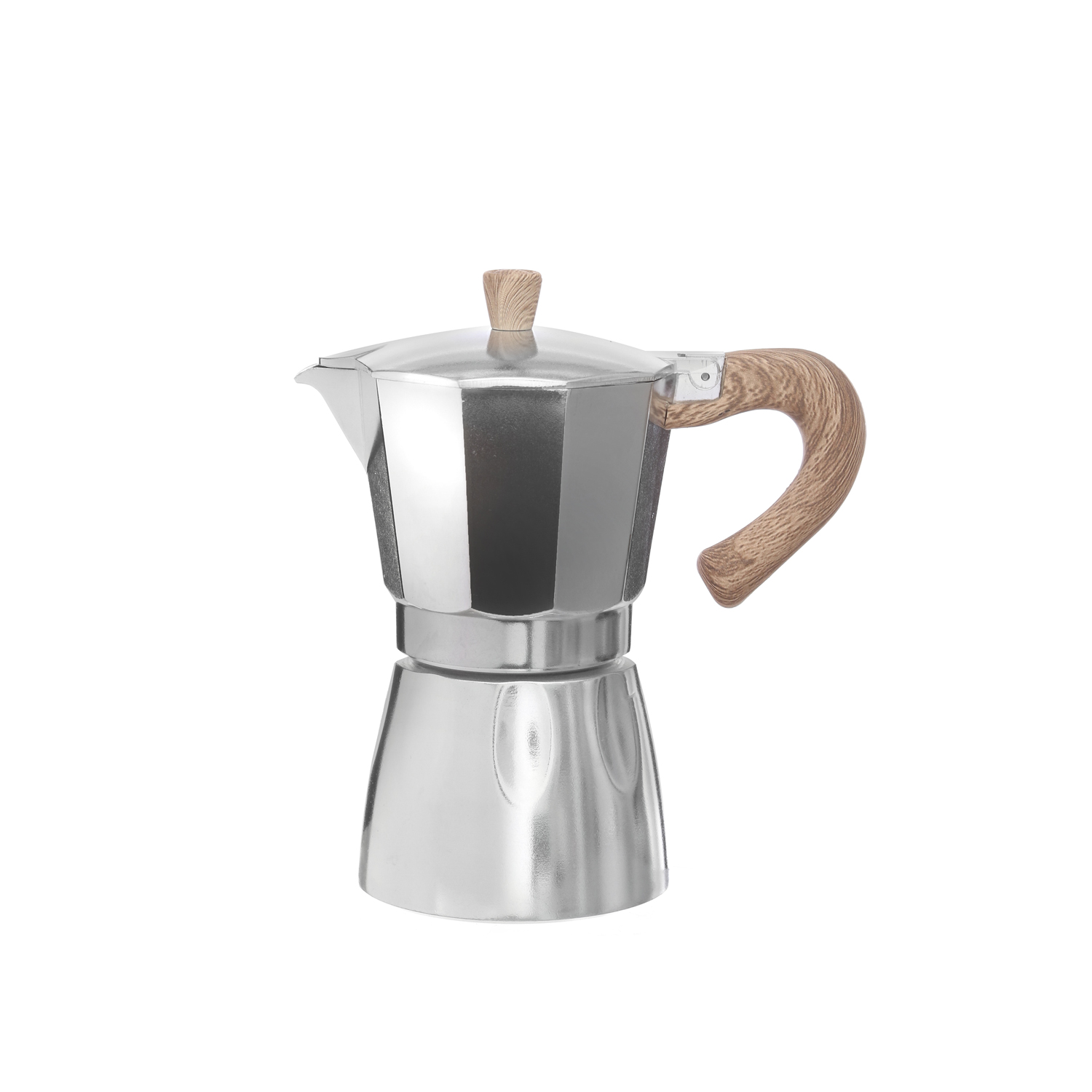 Caffettiera 6 tazze con manico effetto legno