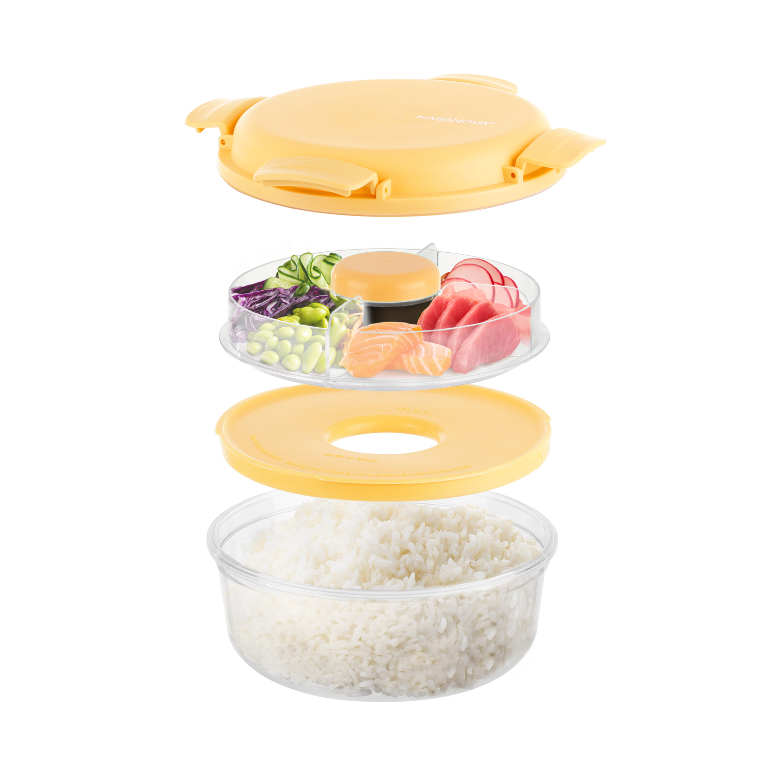 Lunch box per poke tonda a scomparti giallo