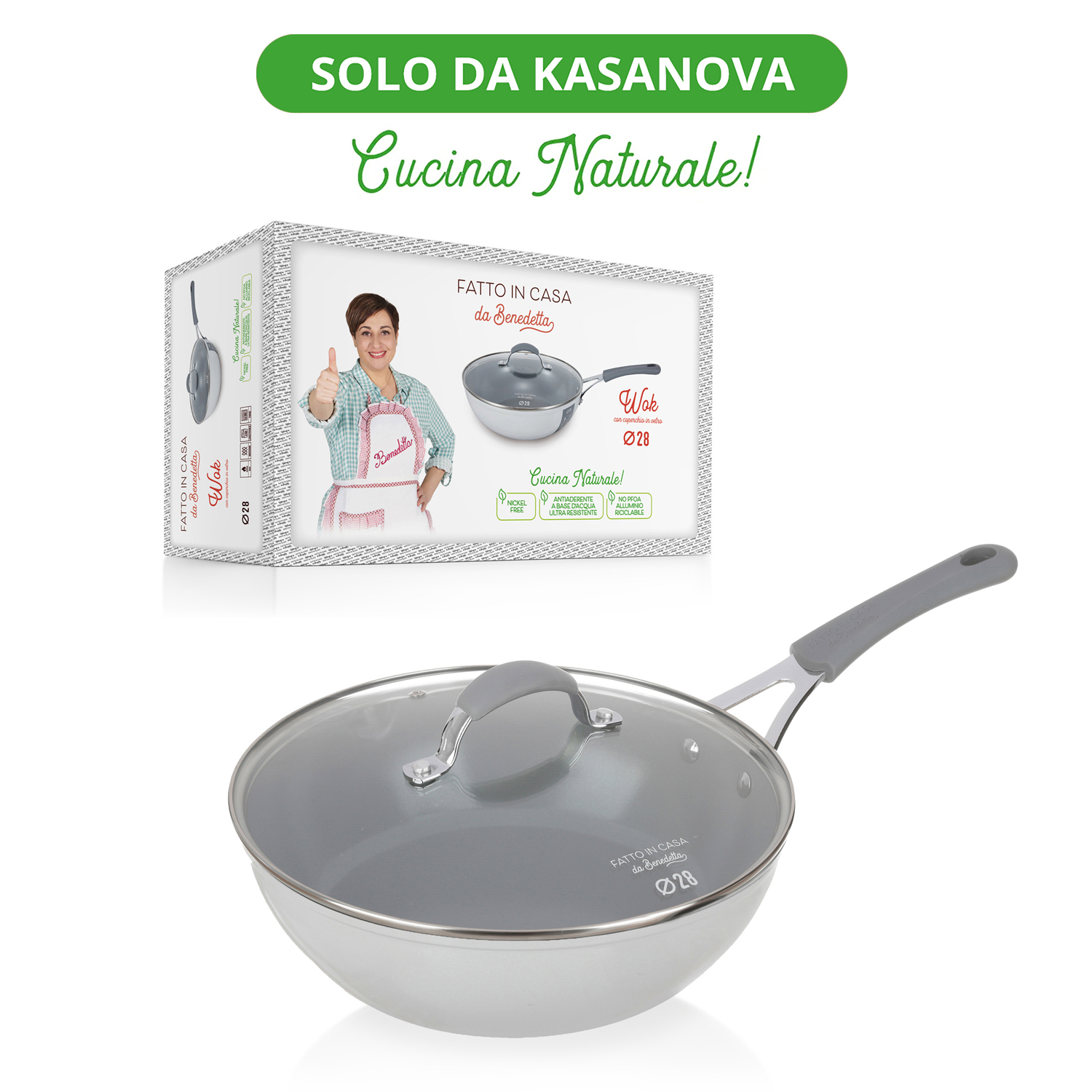 Wok induzione 28 cm con coperchio Fatto in casa da...