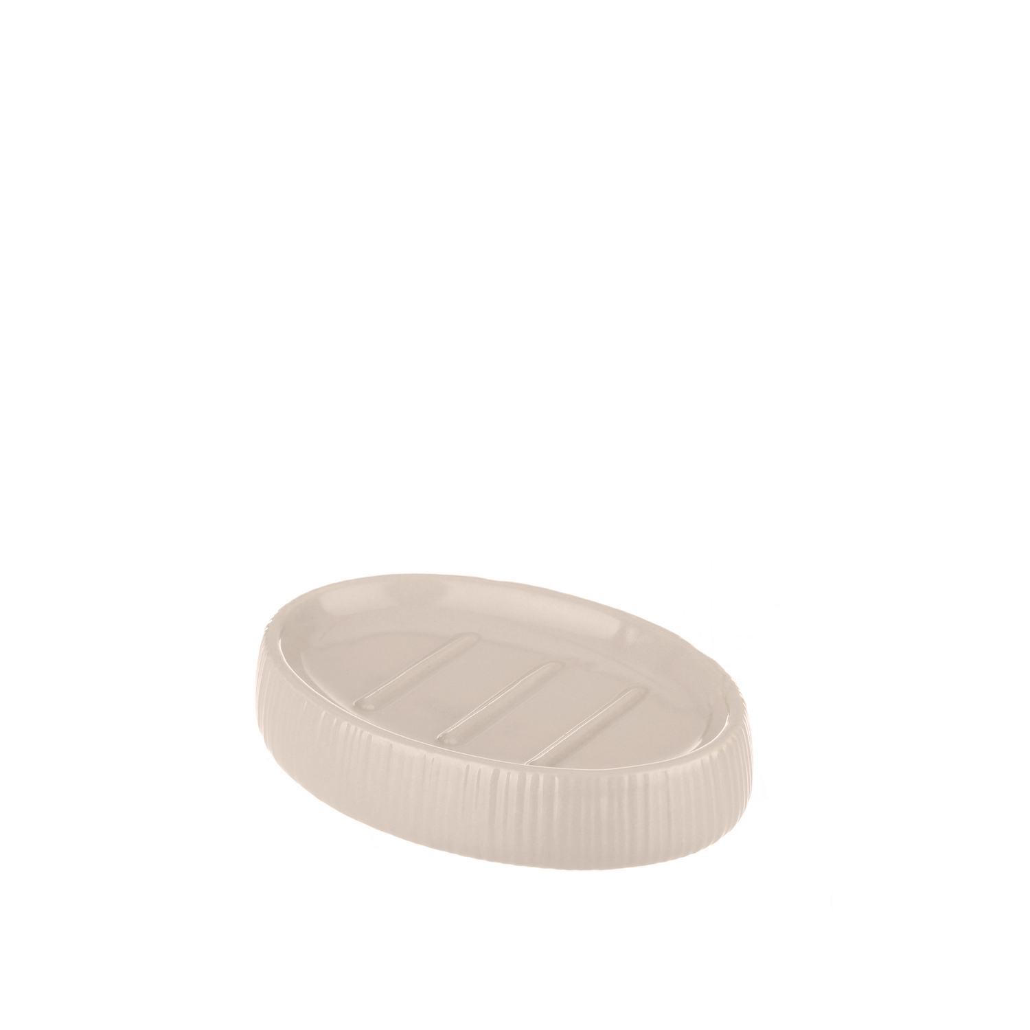 Porta sapone rigato in ceramica, beige