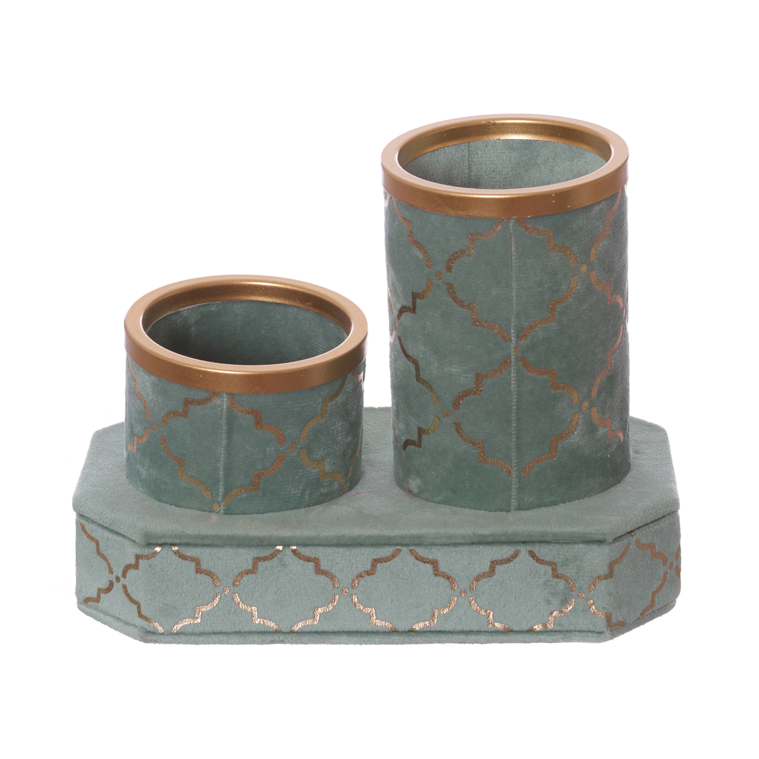 Porta trucchi in stoffa verde da 16,5x12x9 cm, con 2 contenitori