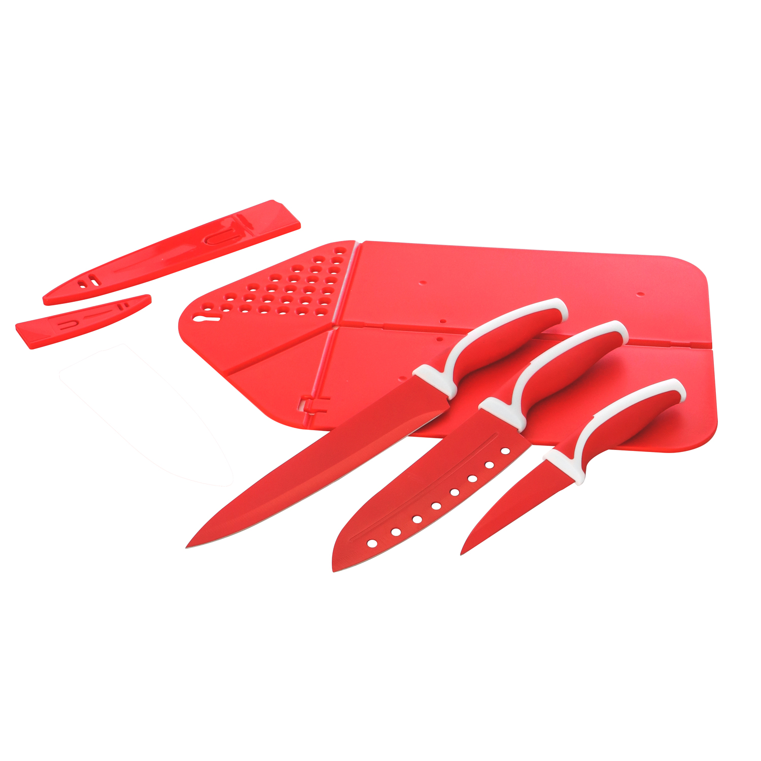 Set tagliere rosso da 23x38 cm con 3 coltelli