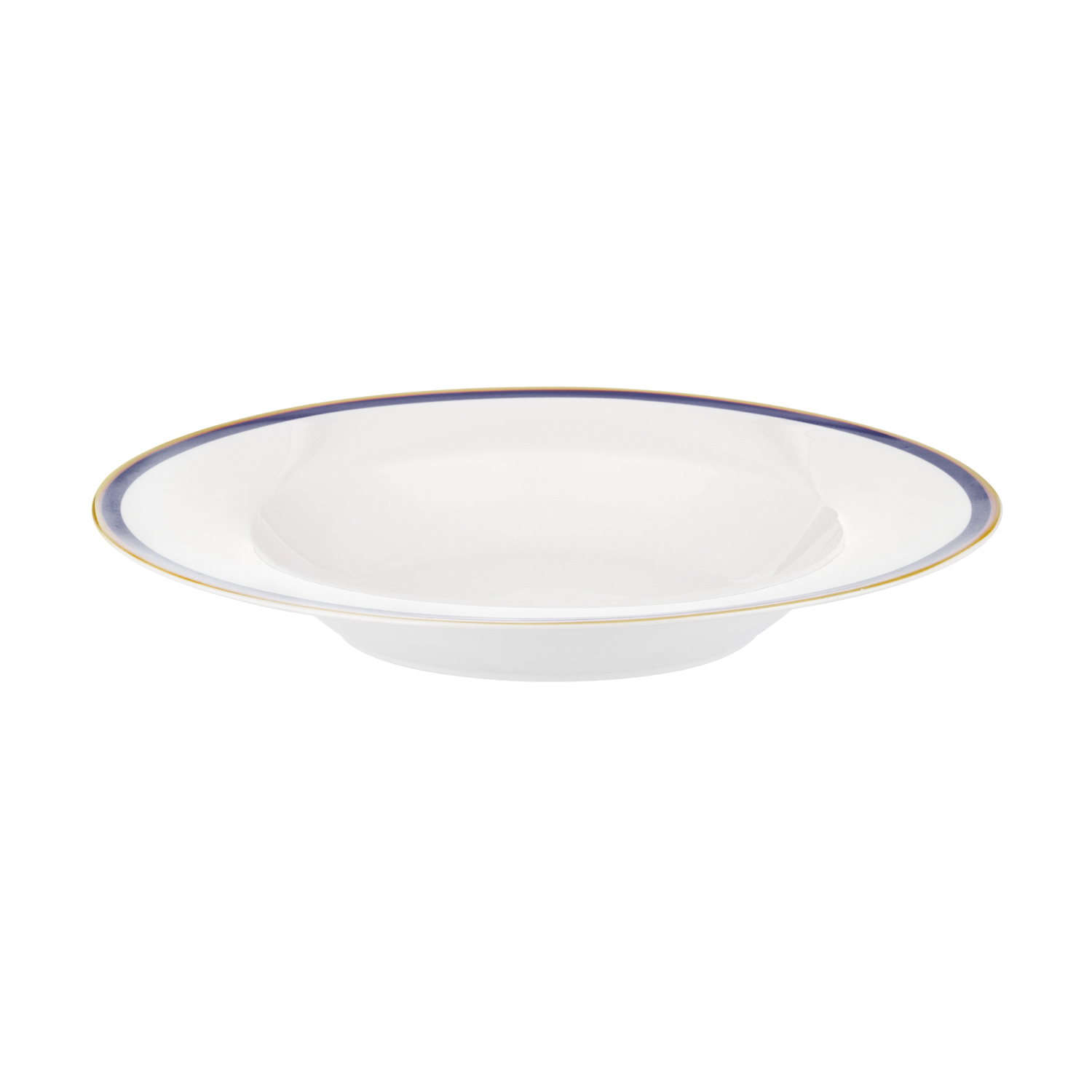 Piatto fondo con filo blu e oro in new bone china, da 22 cm