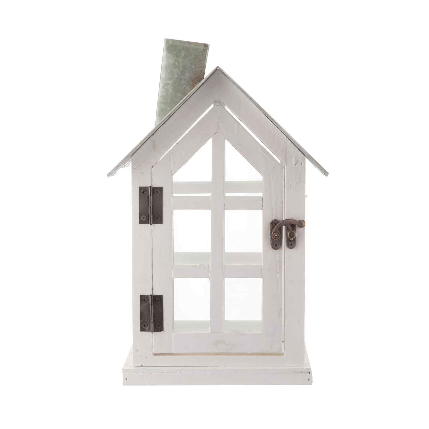 Lanterna casetta piccola bianca in legno, 20x16,5x32cm