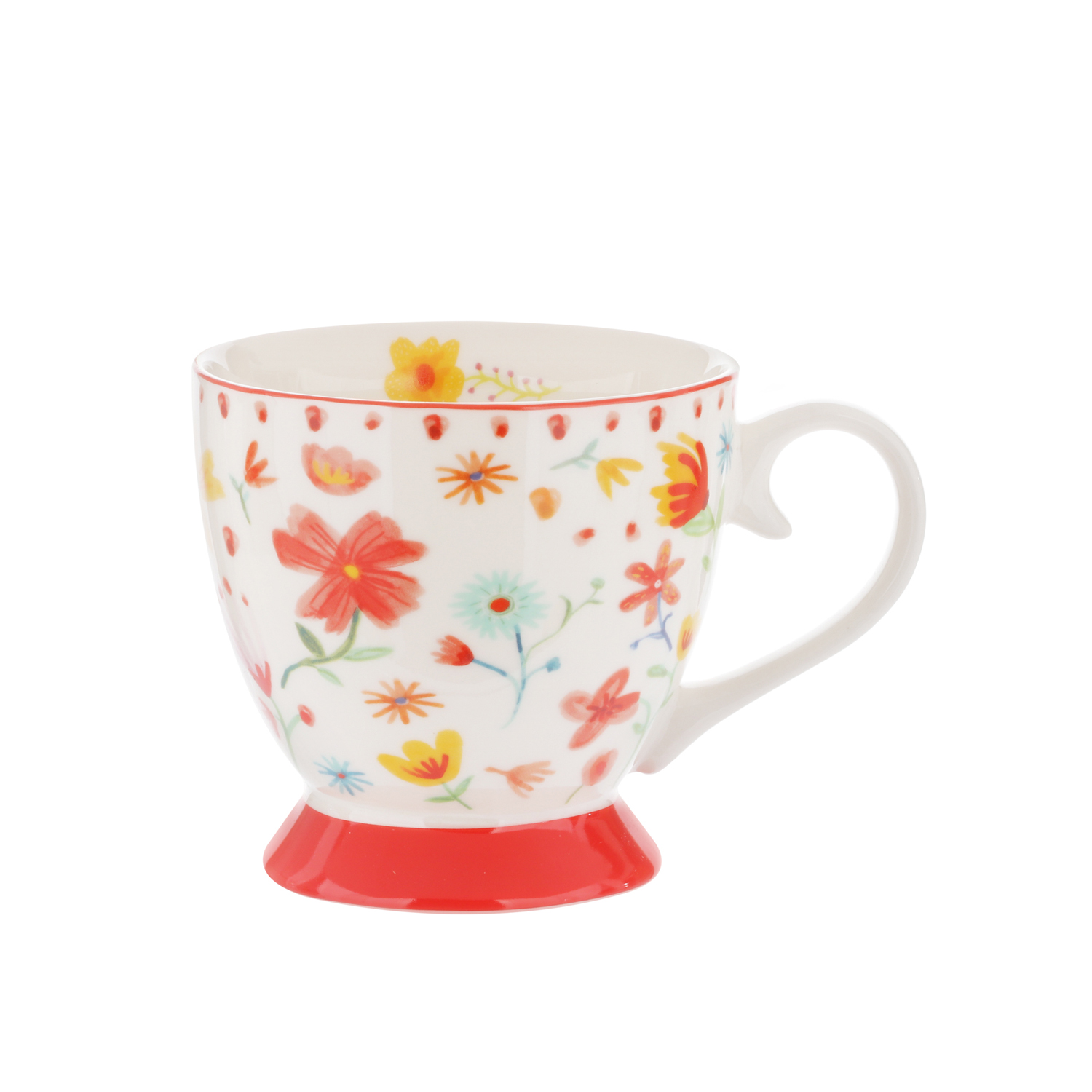 Tazza tè fiori rossa in New Bone China, 450 ml