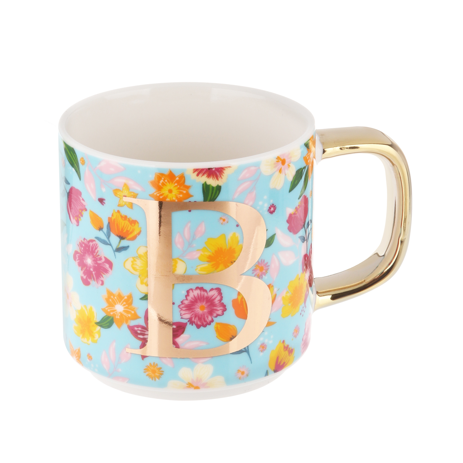 Mug fiori con lettera B in New Bone China, 350 ml