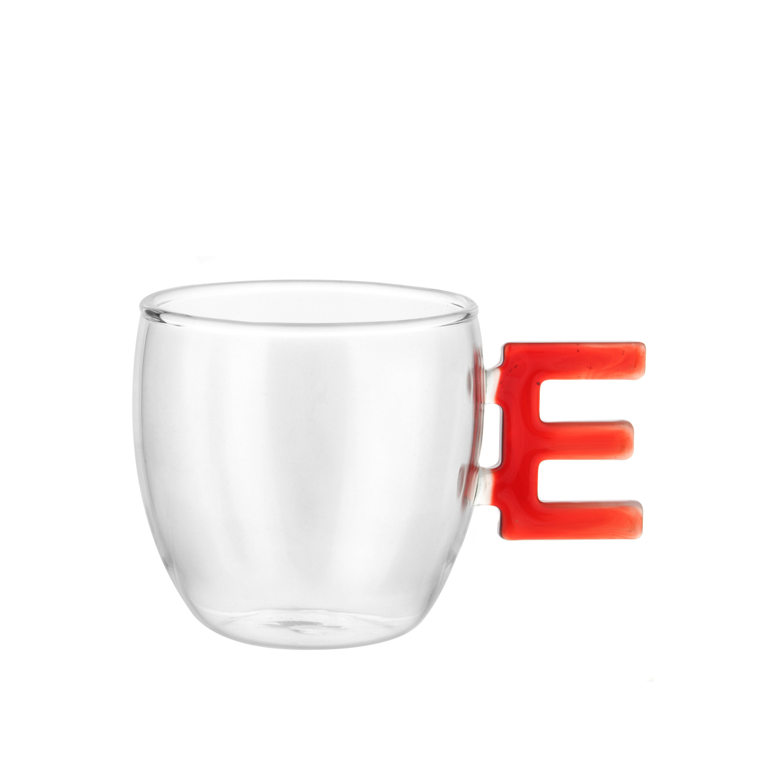 Tazzina caffè lettera E rossa in vetro borosilicato, 150 ml