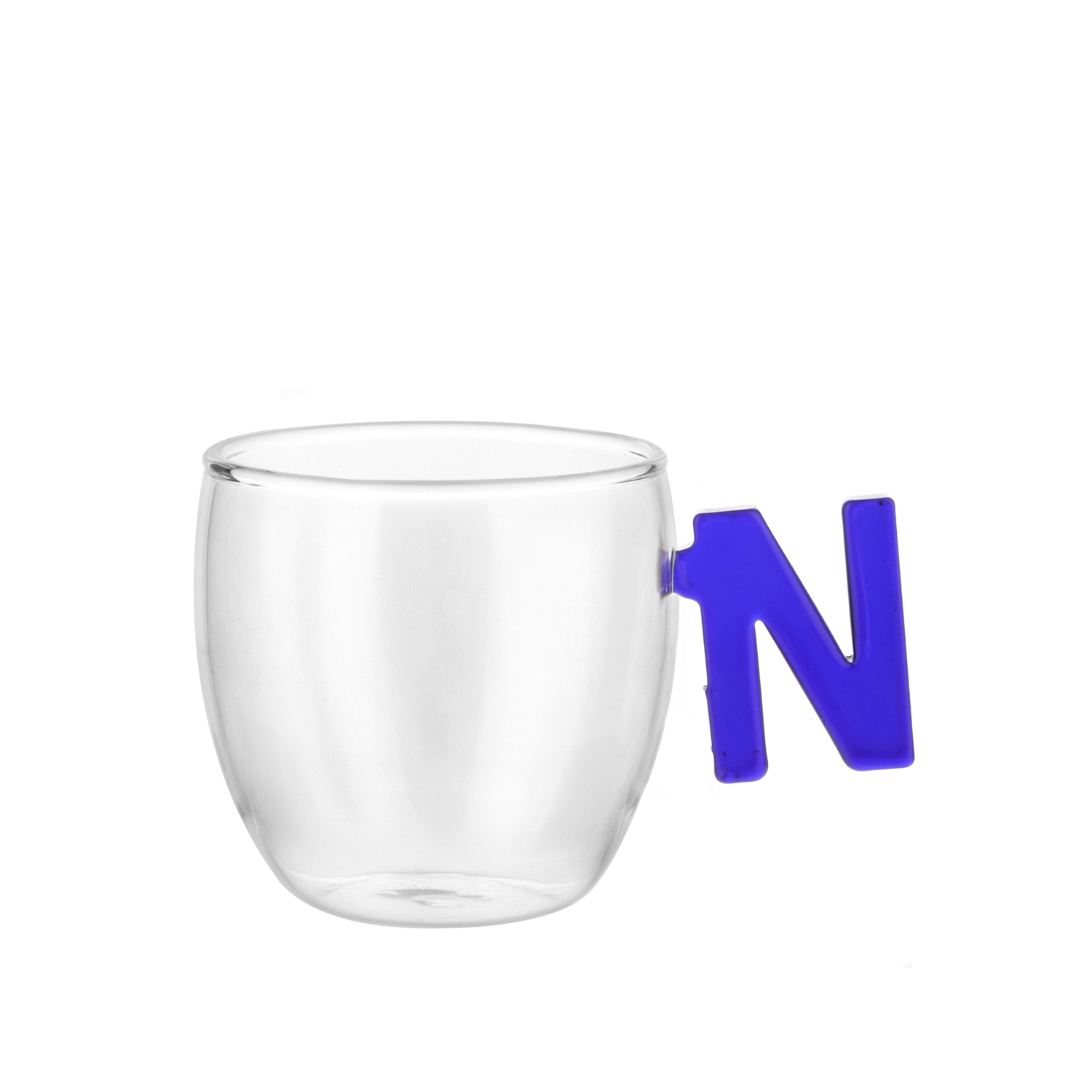 Tazzina caffè lettera N blu in vetro borosilicato, 150 ml