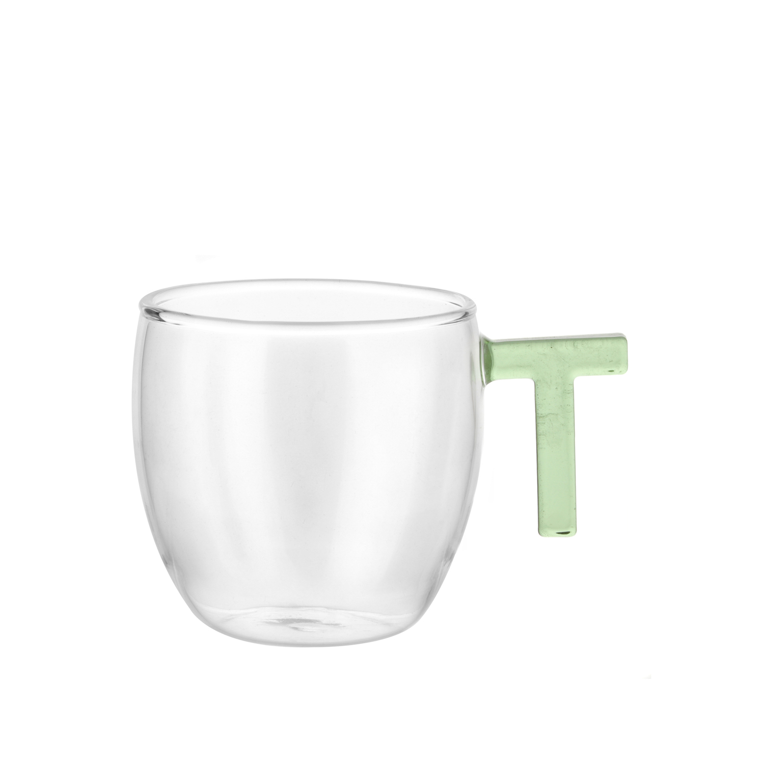 Tazzina caffè lettera T verde in vetro borosilicato, 150 ml