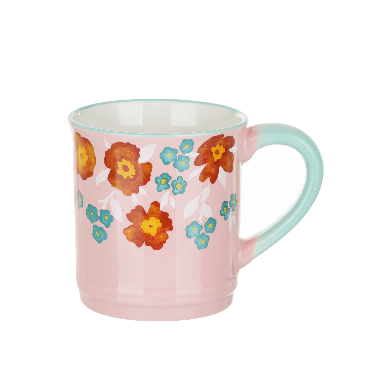 Tazza mug fiori 310 ml in porcellana azzurra e rosa