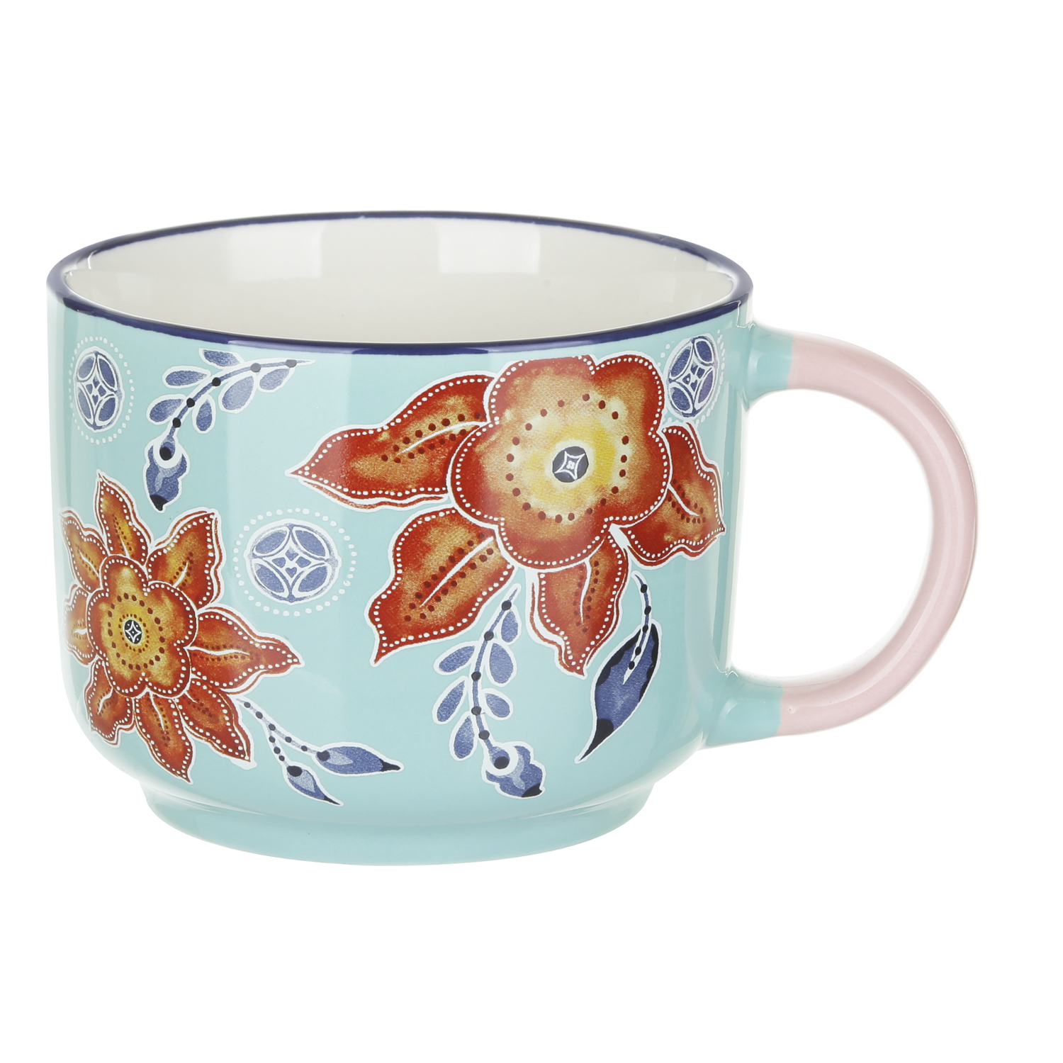 Tazza fiori 570 ml in porcellana arancione e