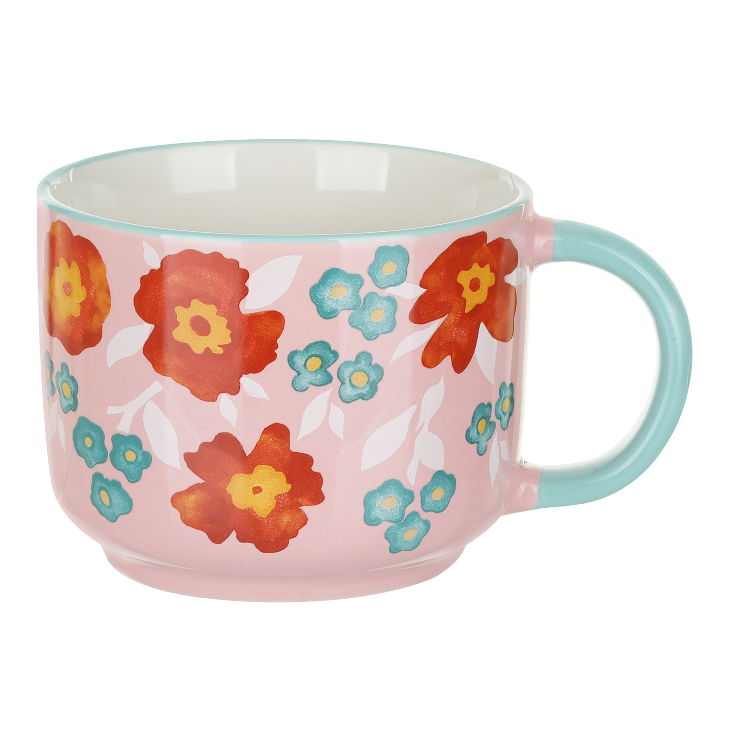 Tazza fiori 570 ml in porcellana azzurra e rosa