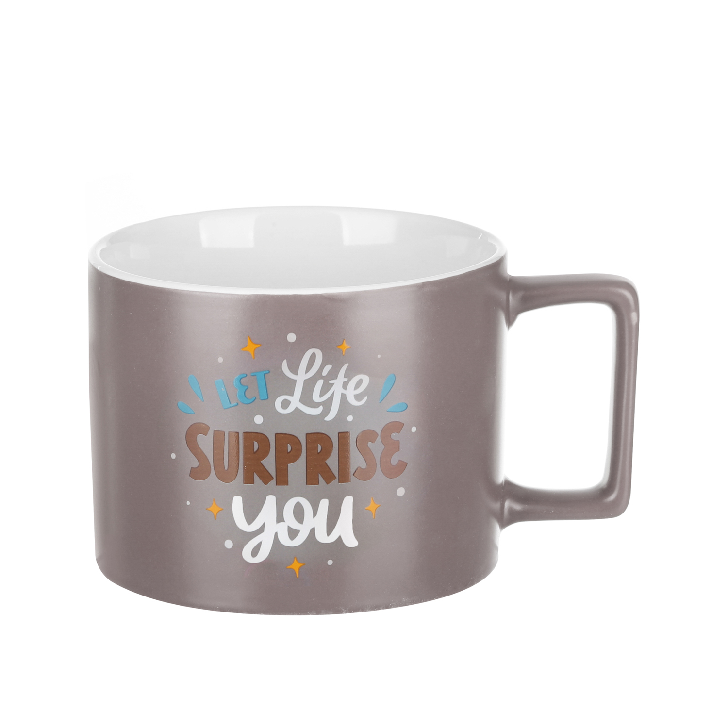 Tazza mug scritta 450 ml in porcellana grigio