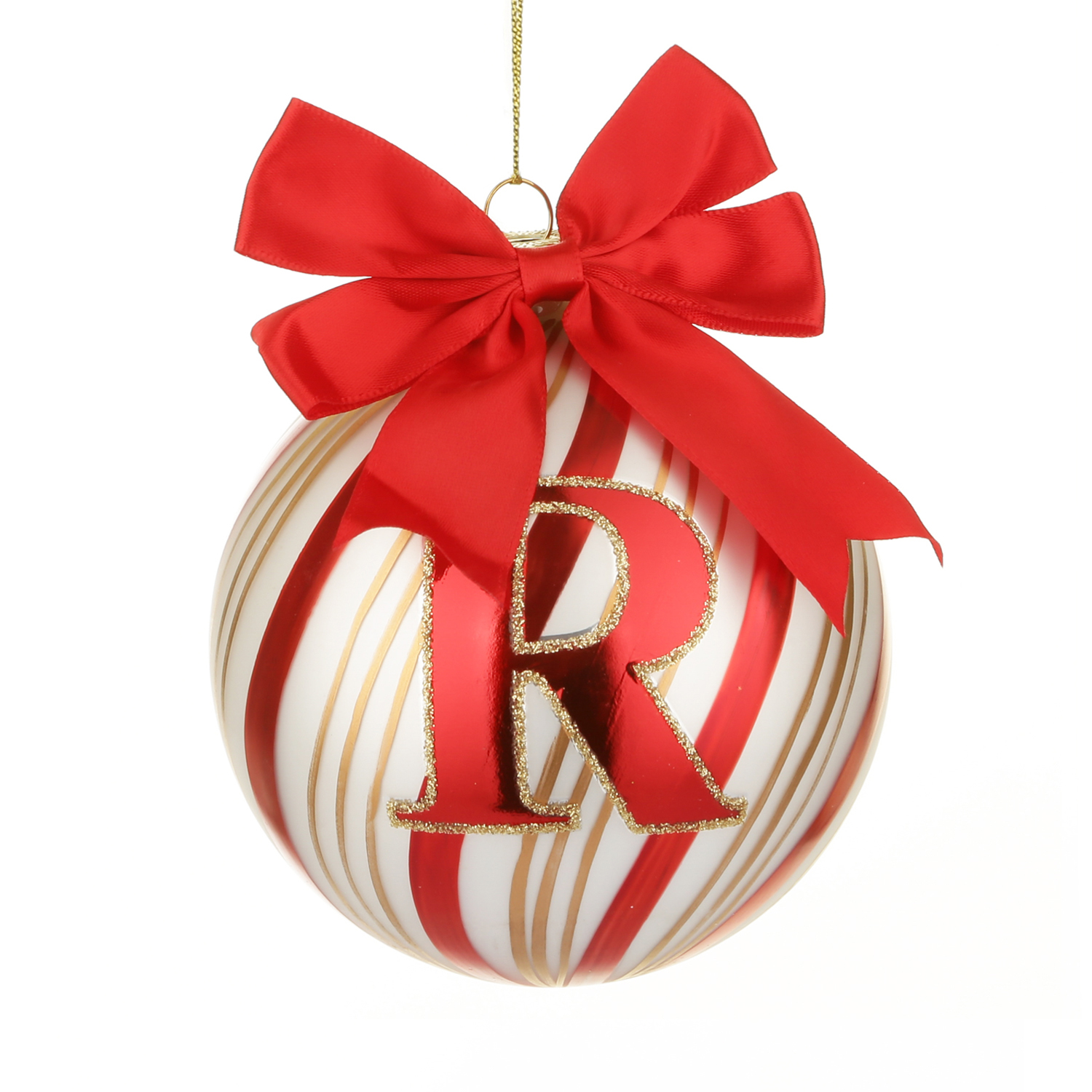 Pallina Natale con lettera R 10 cm Circus rosso