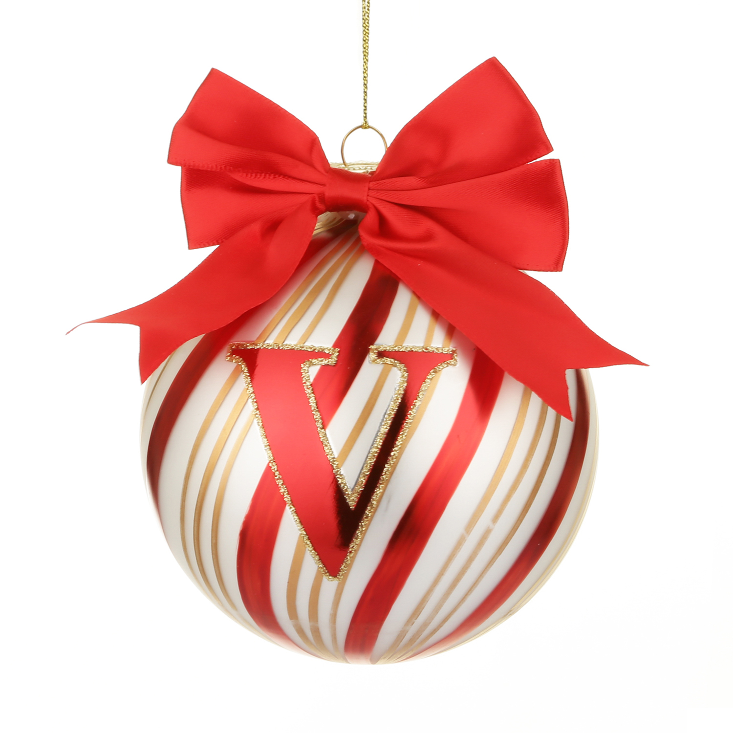 Pallina Natale con lettera V 10 cm Circus rosso