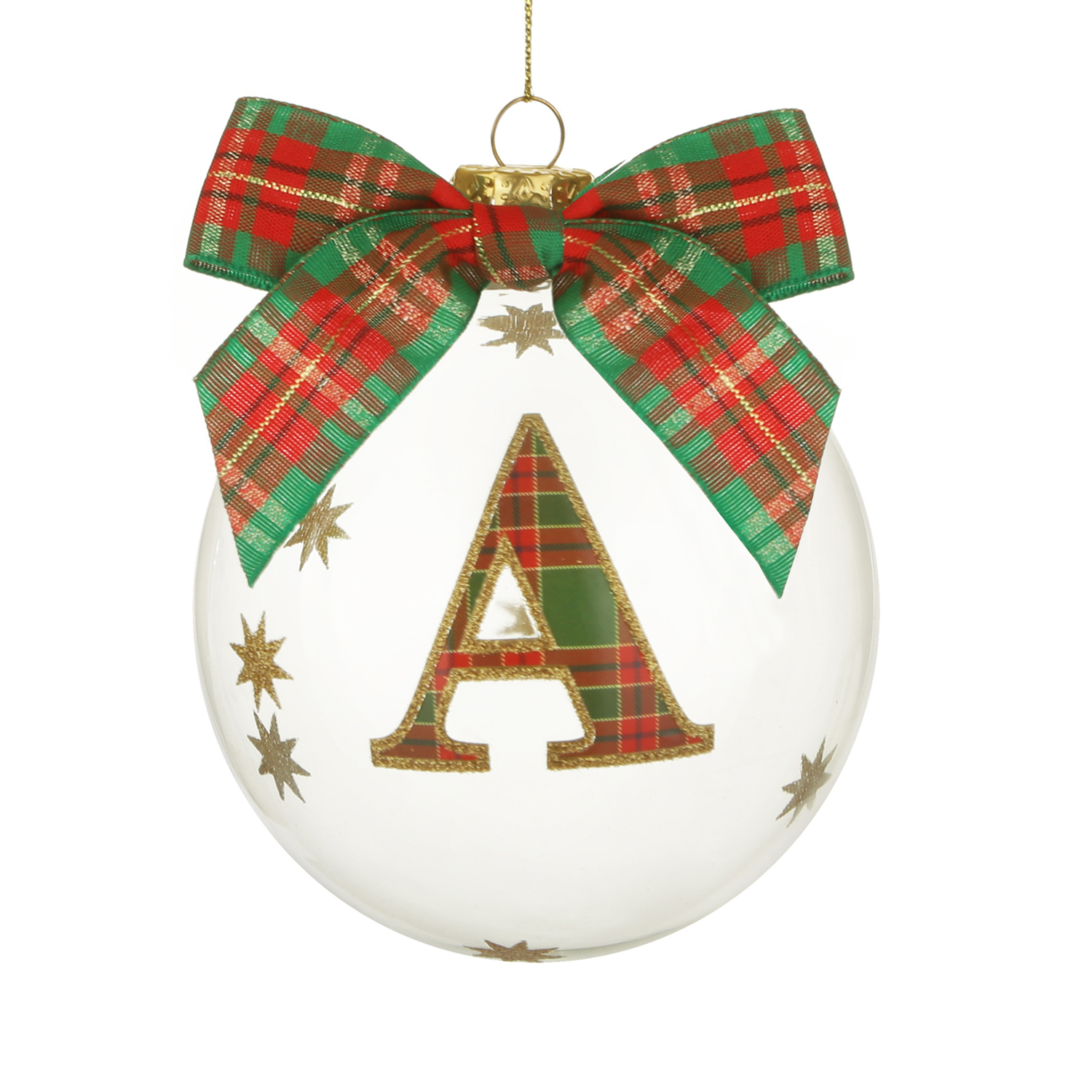 Pallina Natale con lettera A 10 cm tartan