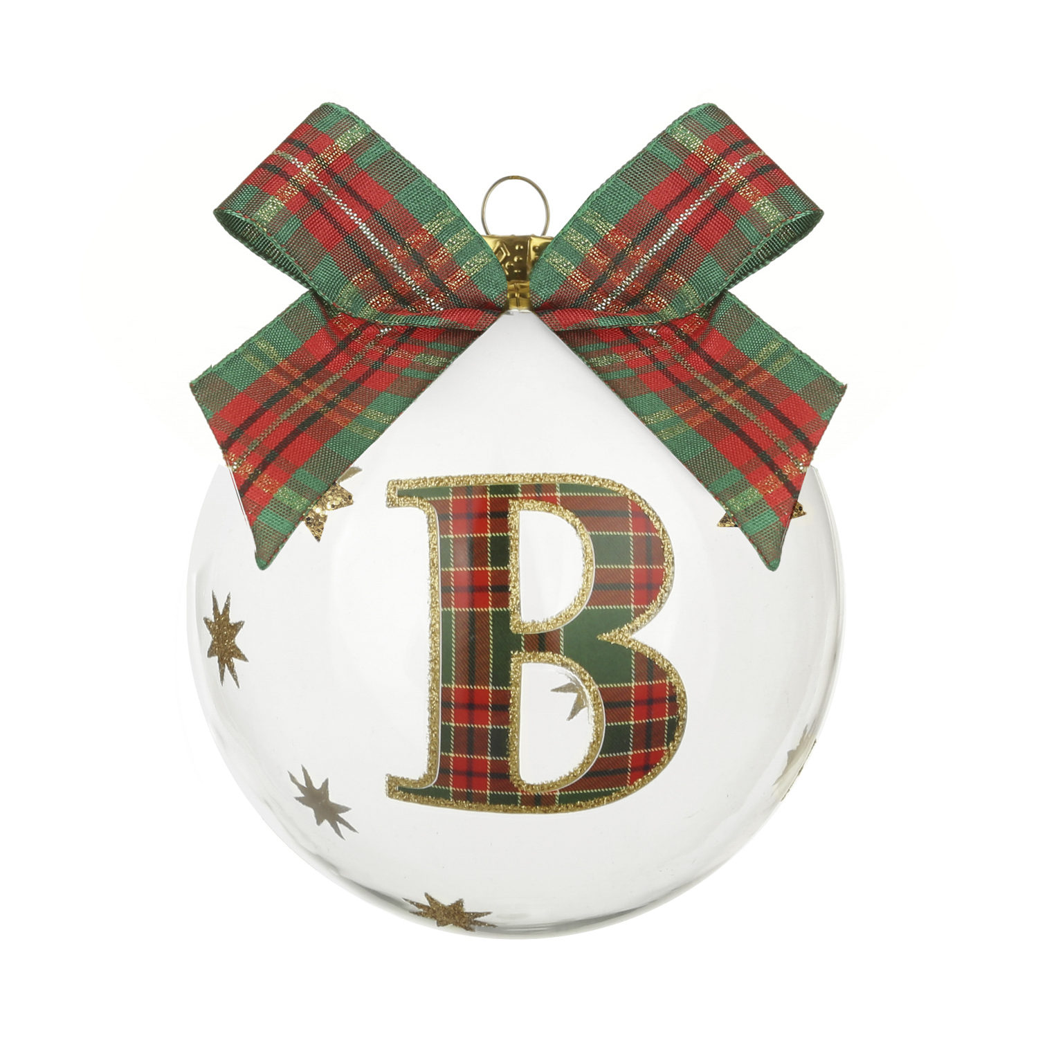 Pallina Natale con lettera B 10 cm tartan