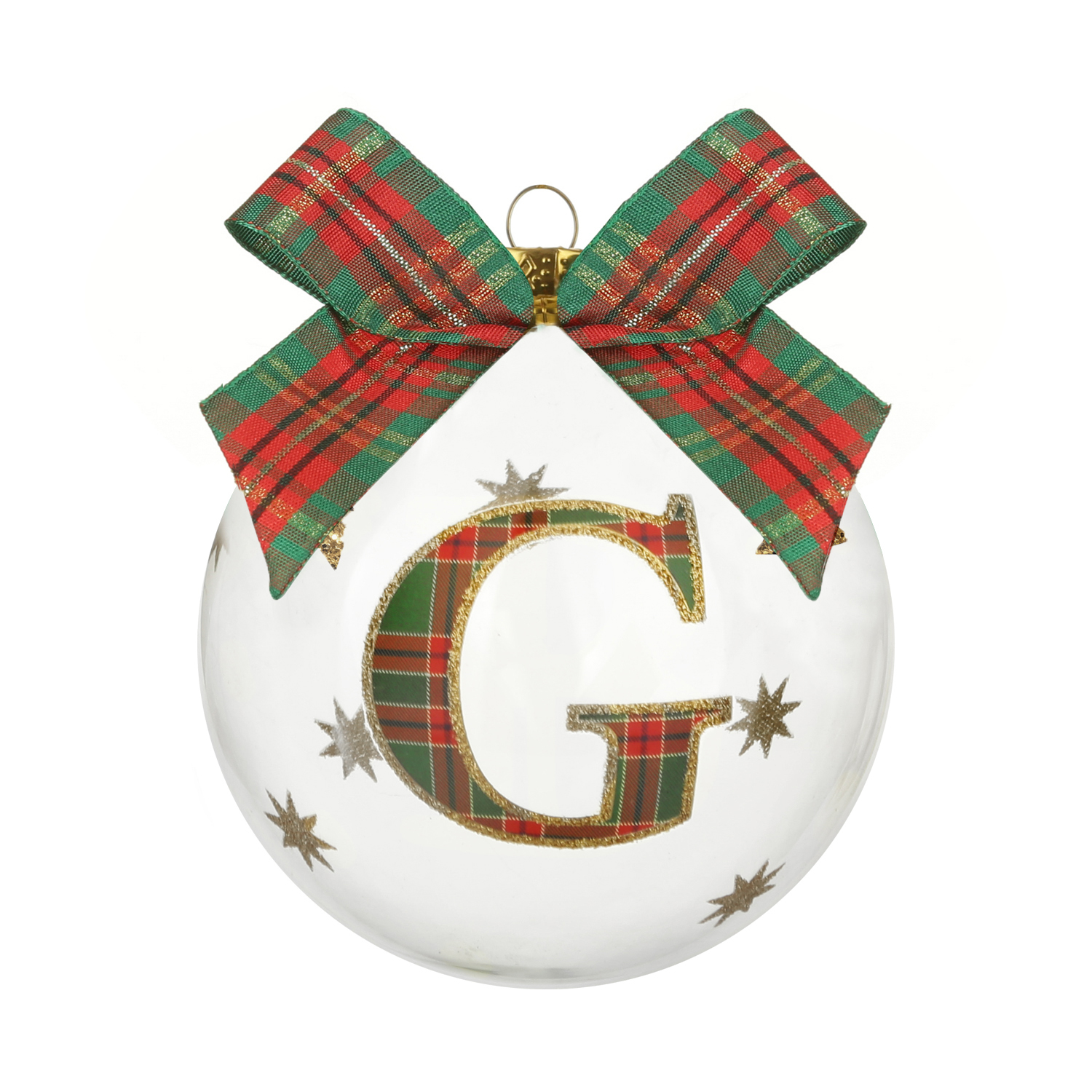 Pallina Natale con lettera G 10 cm tartan
