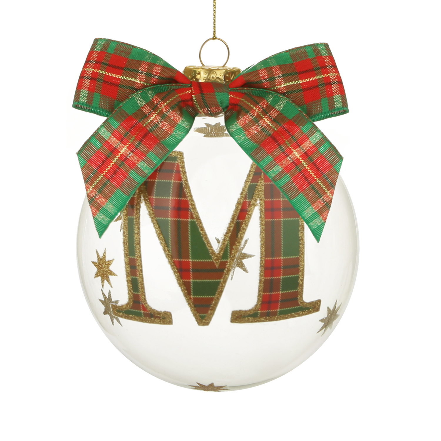 Pallina Natale con lettera M 10 cm tartan