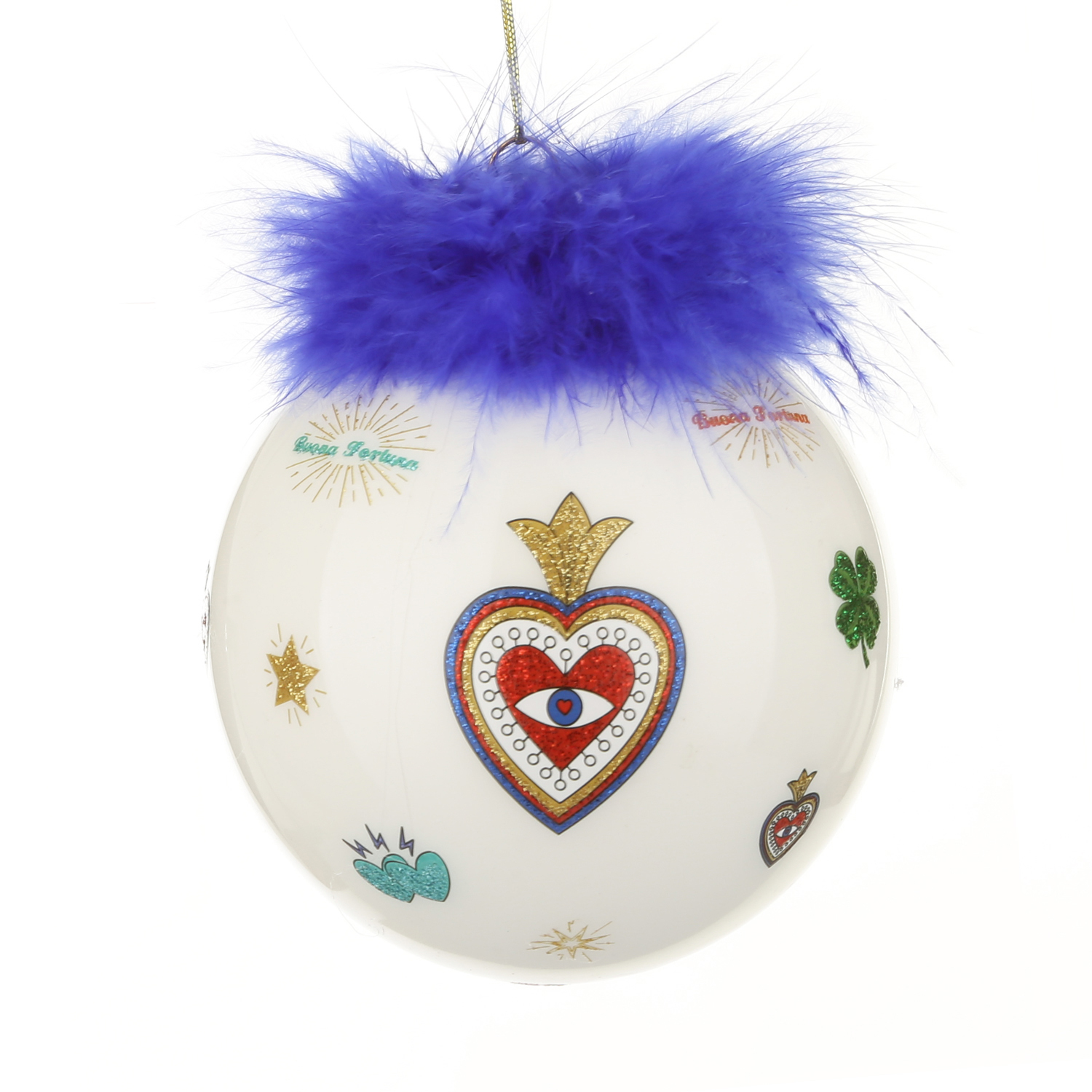 Pallina Natale cuore blu 10 cm Good Luck