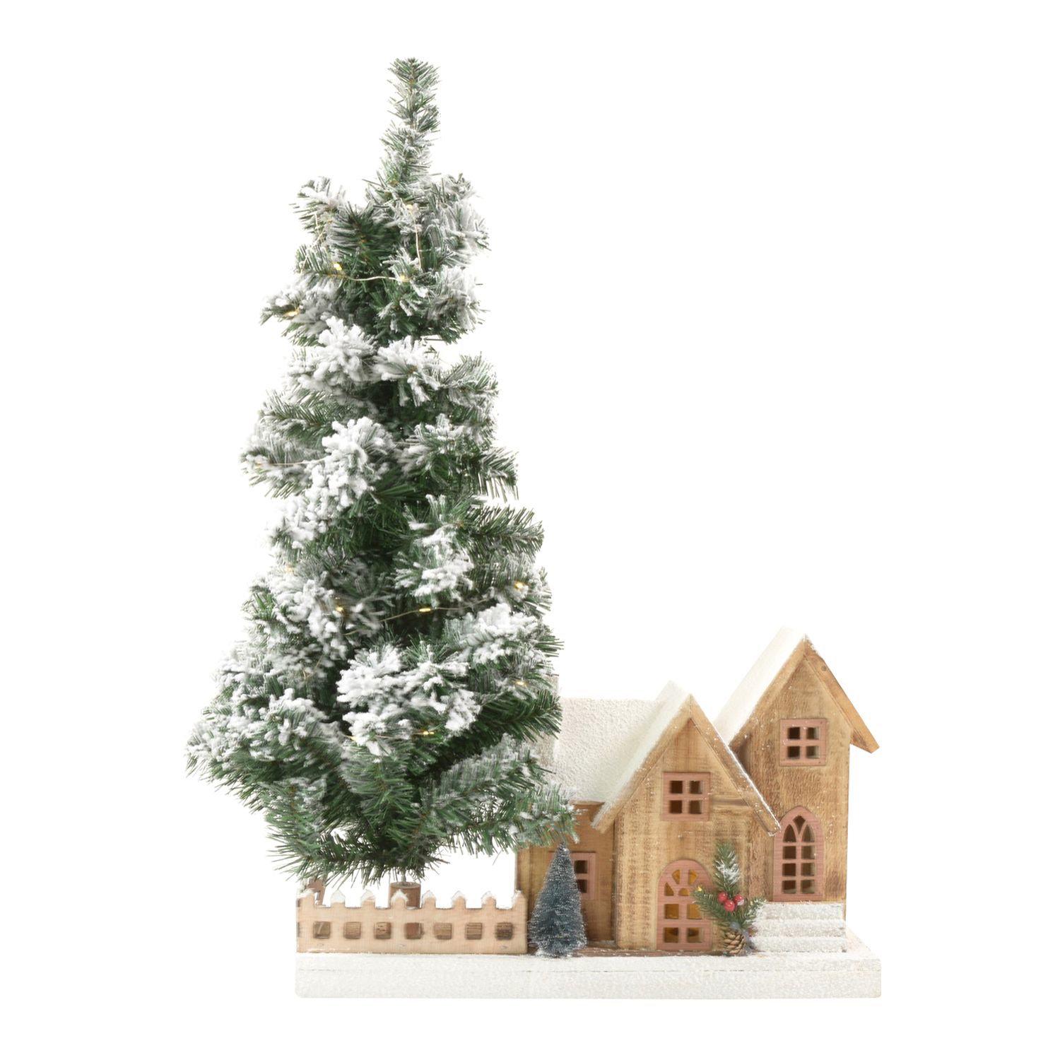 Alberello innevato con casette in legno 80x47x12 cm