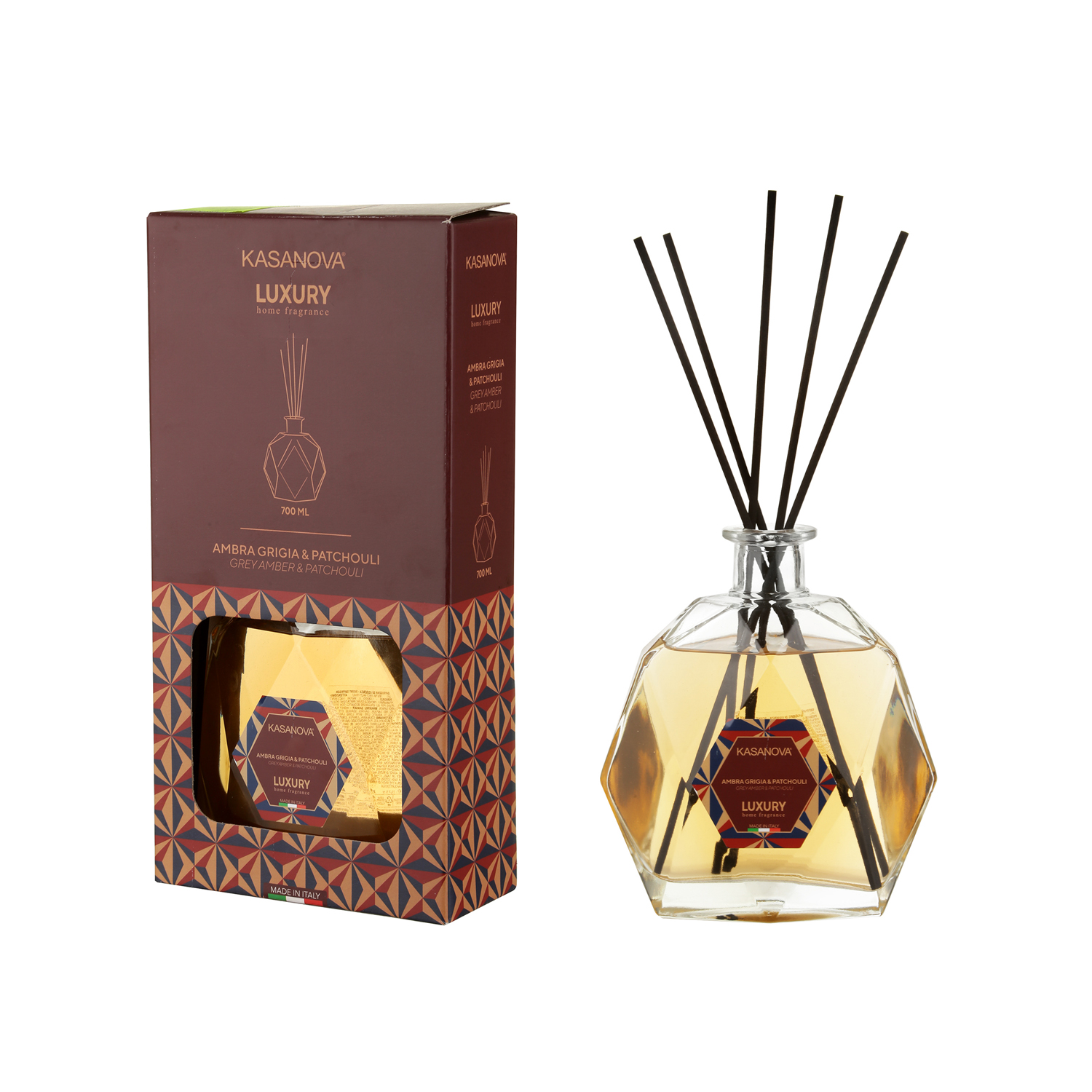 Diffusore per ambienti Ambra Patchouli con bastoncini 700 ml Luxury