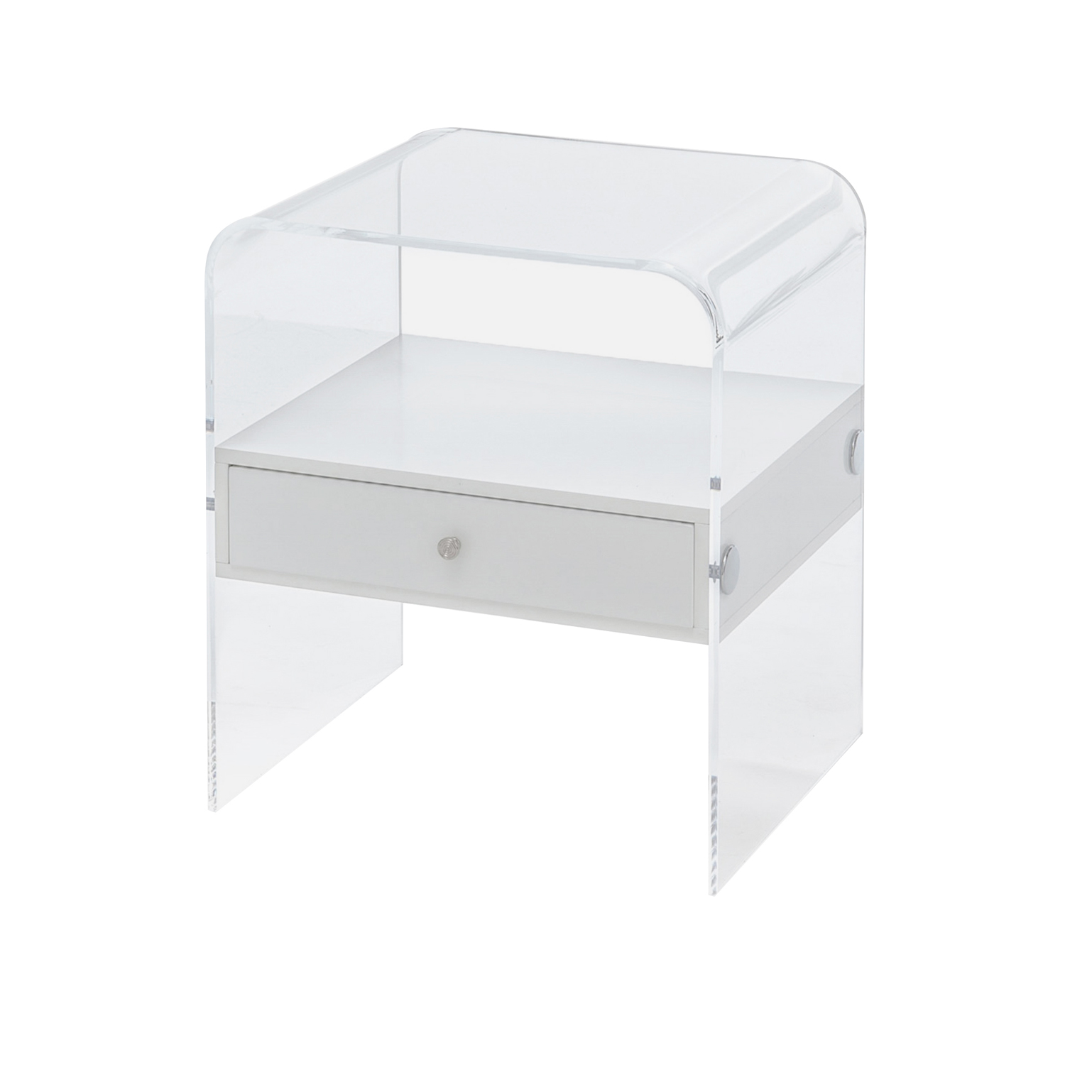 Comodino in vetro con cassetto 40x45x33 cm Flint