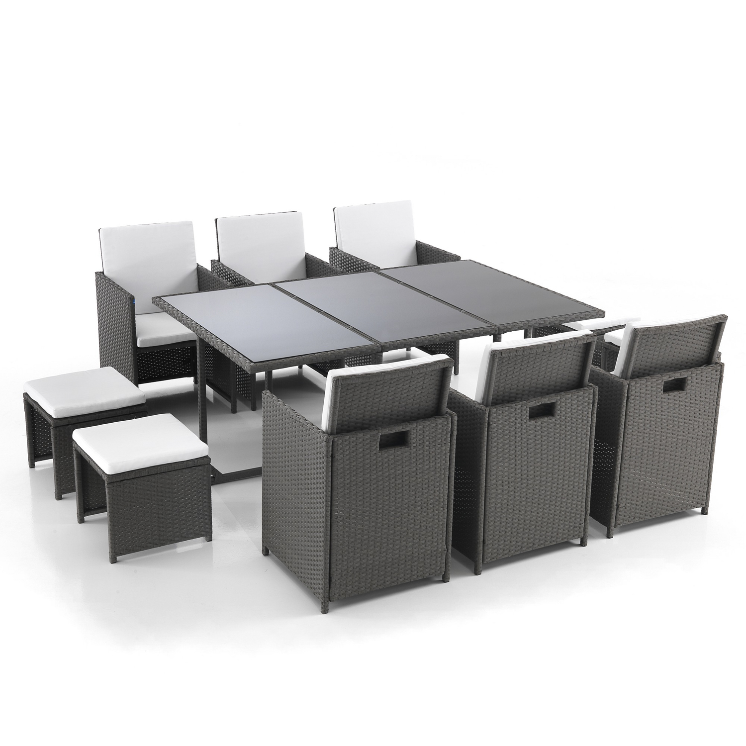 Set tavolo da giardino con 6 sedie e 4 pouf