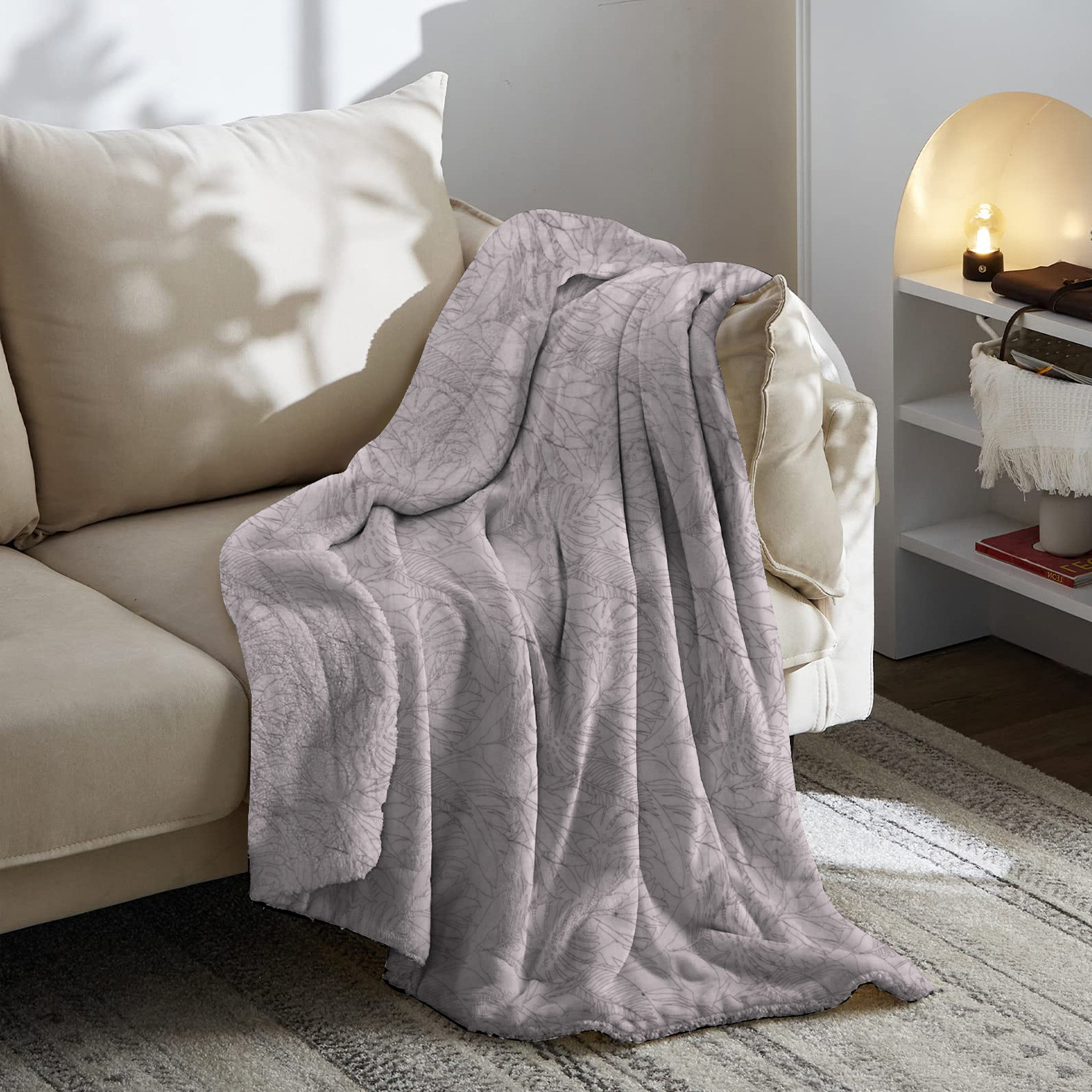 Plaid 130x160 cm Soffio Foglie malva