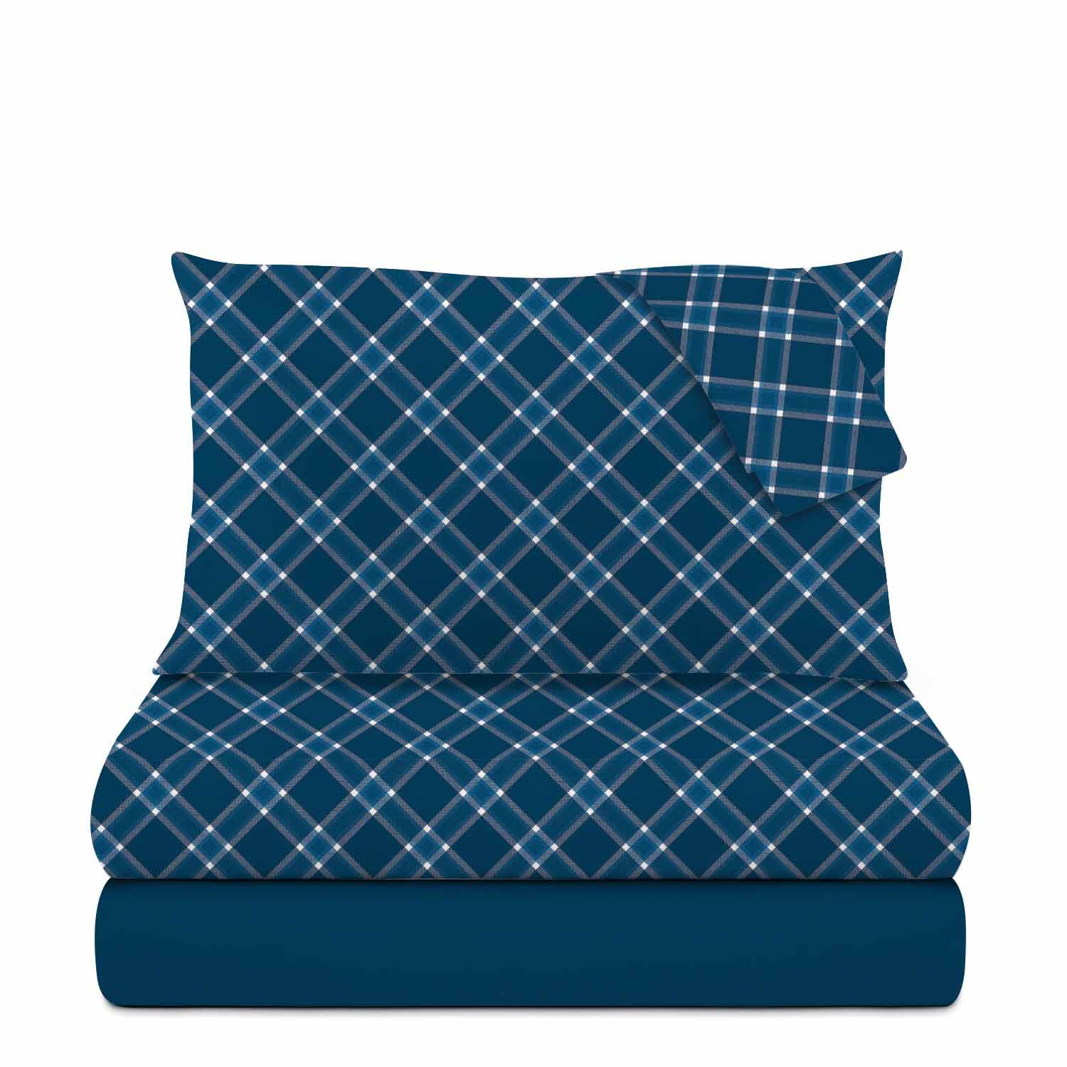 Completo letto matrimoniale in cotone Scozzese blu...