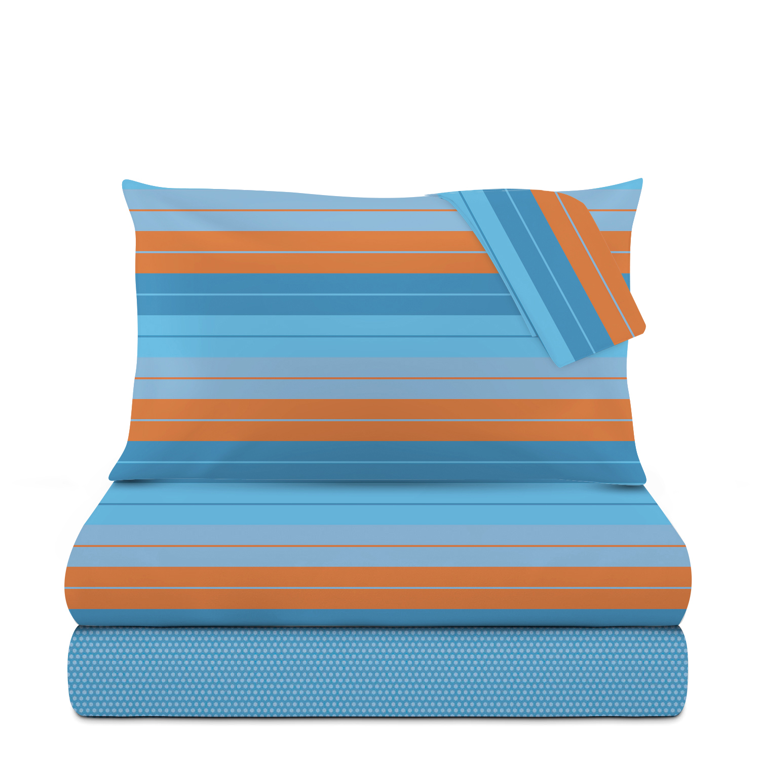 Completo letto matrimoniale bluette a righe in