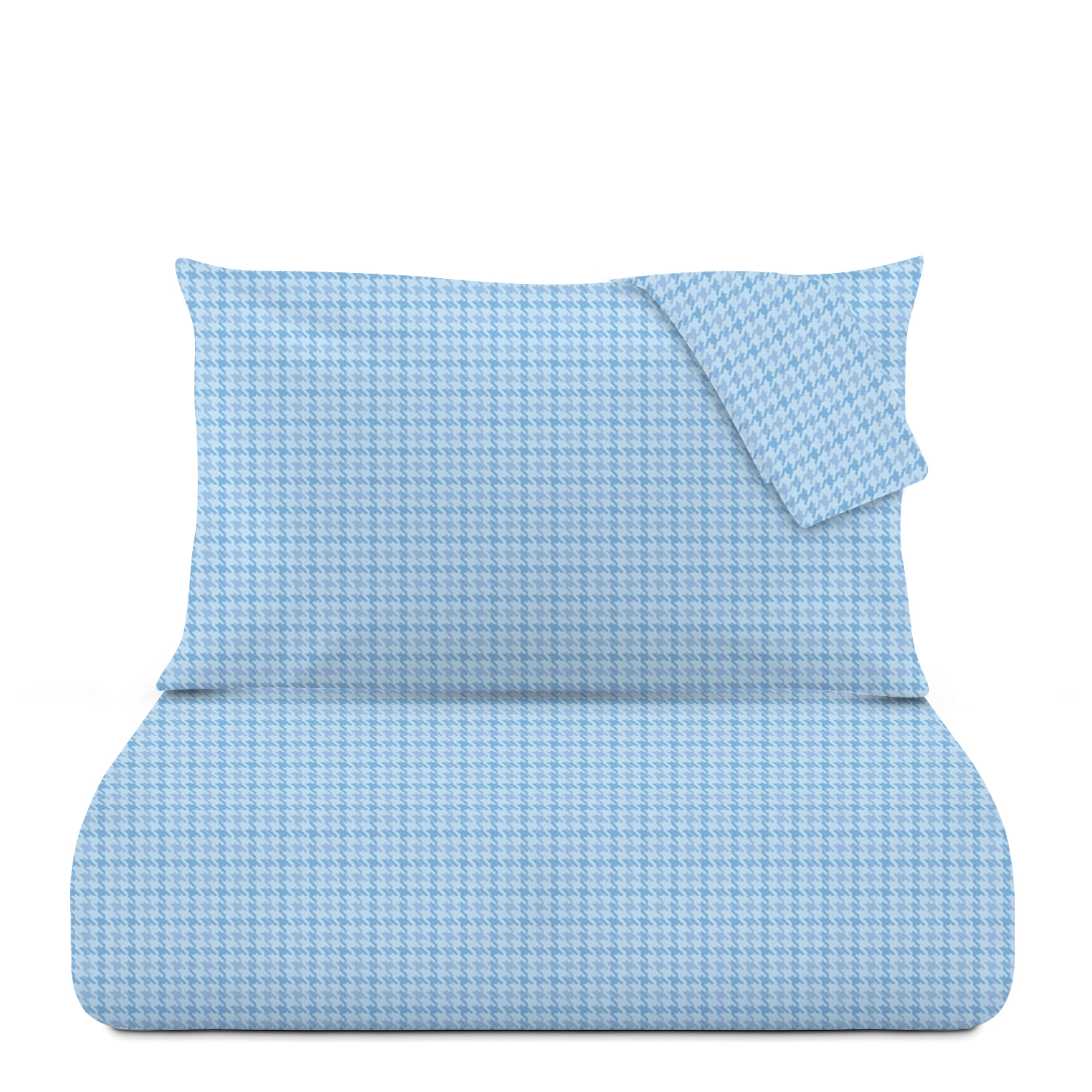 Parure copripiumino matrimoniale bluette Pied de poule in cotone