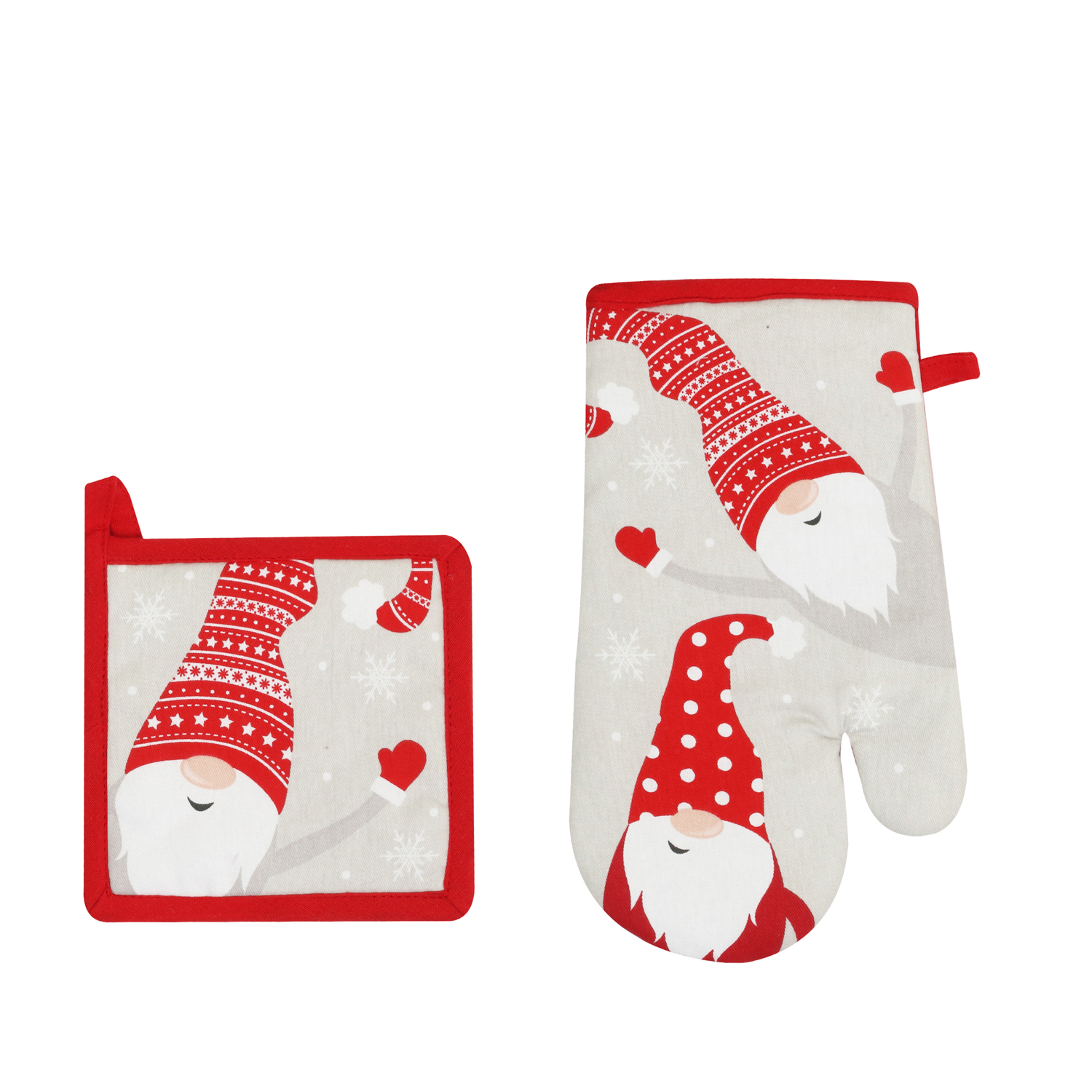 Set guanto e presina gnomi Natale grigio