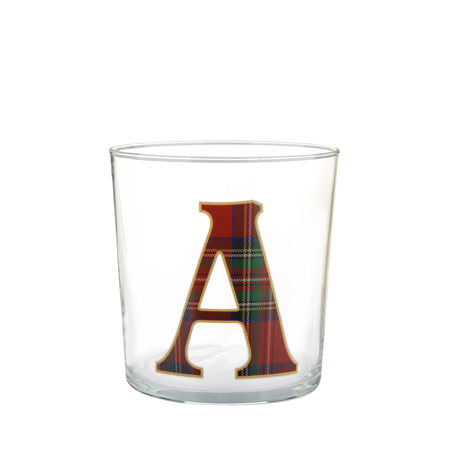 Bicchiere lettera A tartan rosso in vetro 360 ml