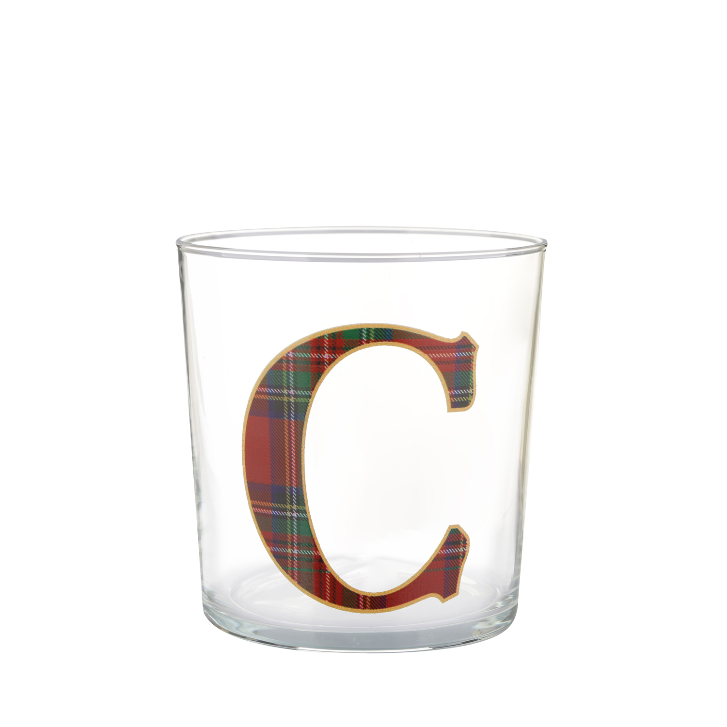 Bicchiere lettera C tartan rosso in vetro 360 ml