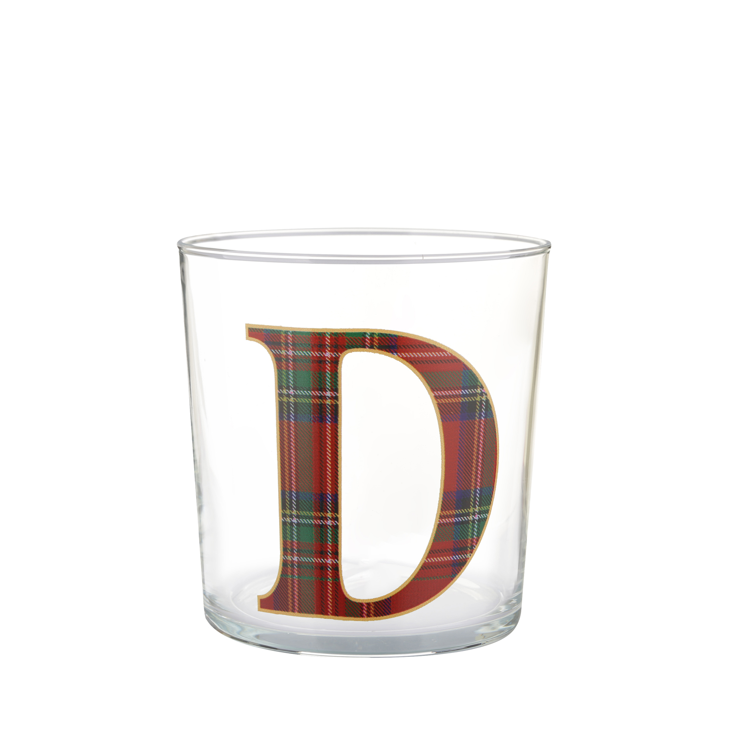 Bicchiere lettera D tartan rosso in vetro 360 ml