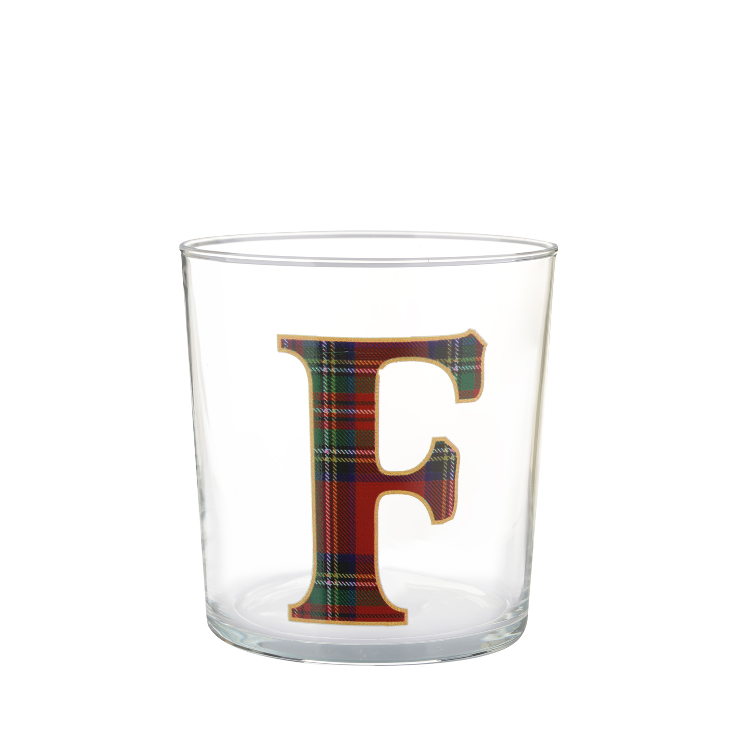 Bicchiere lettera F tartan rosso in vetro 360 ml