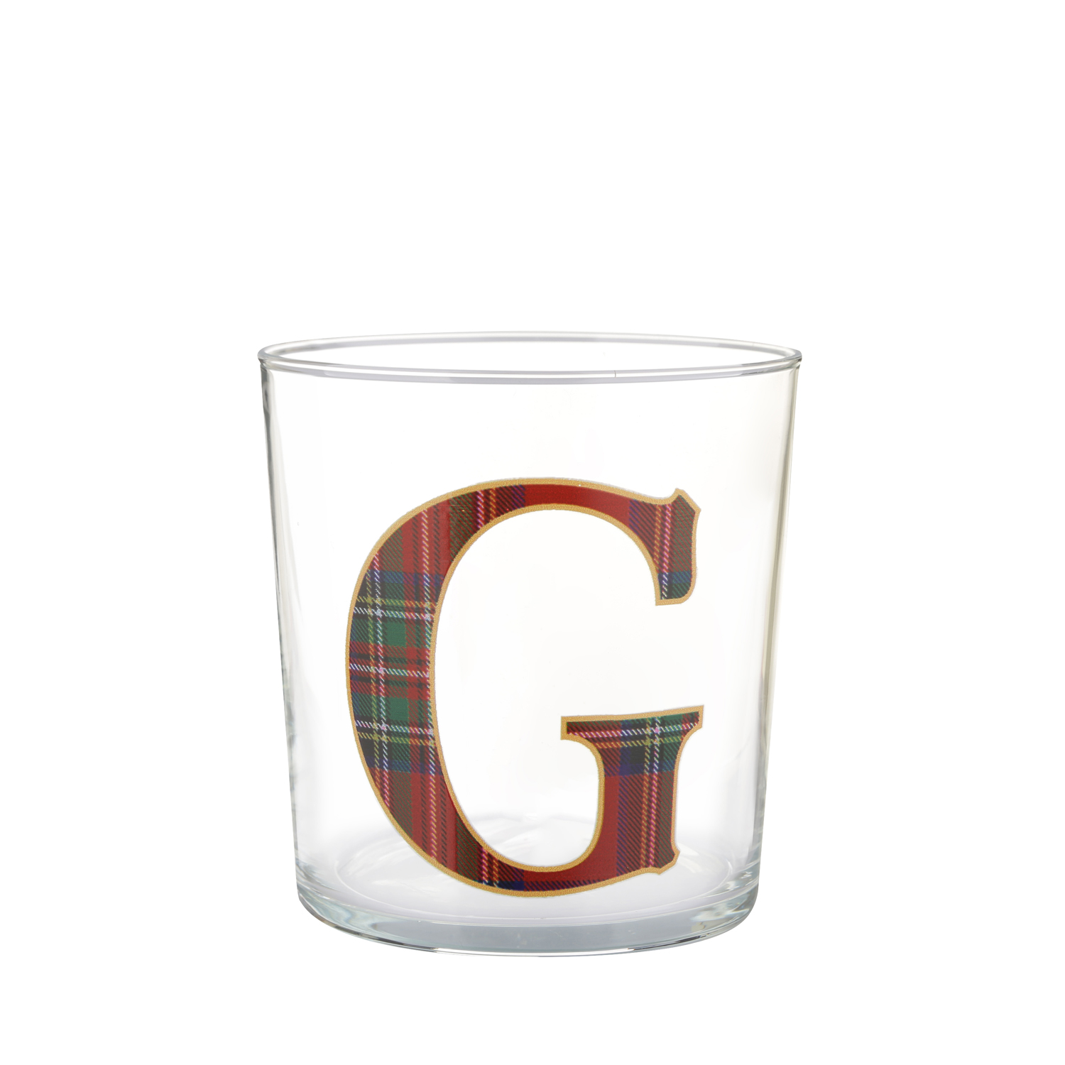Bicchiere lettera G tartan rosso in vetro 360 ml