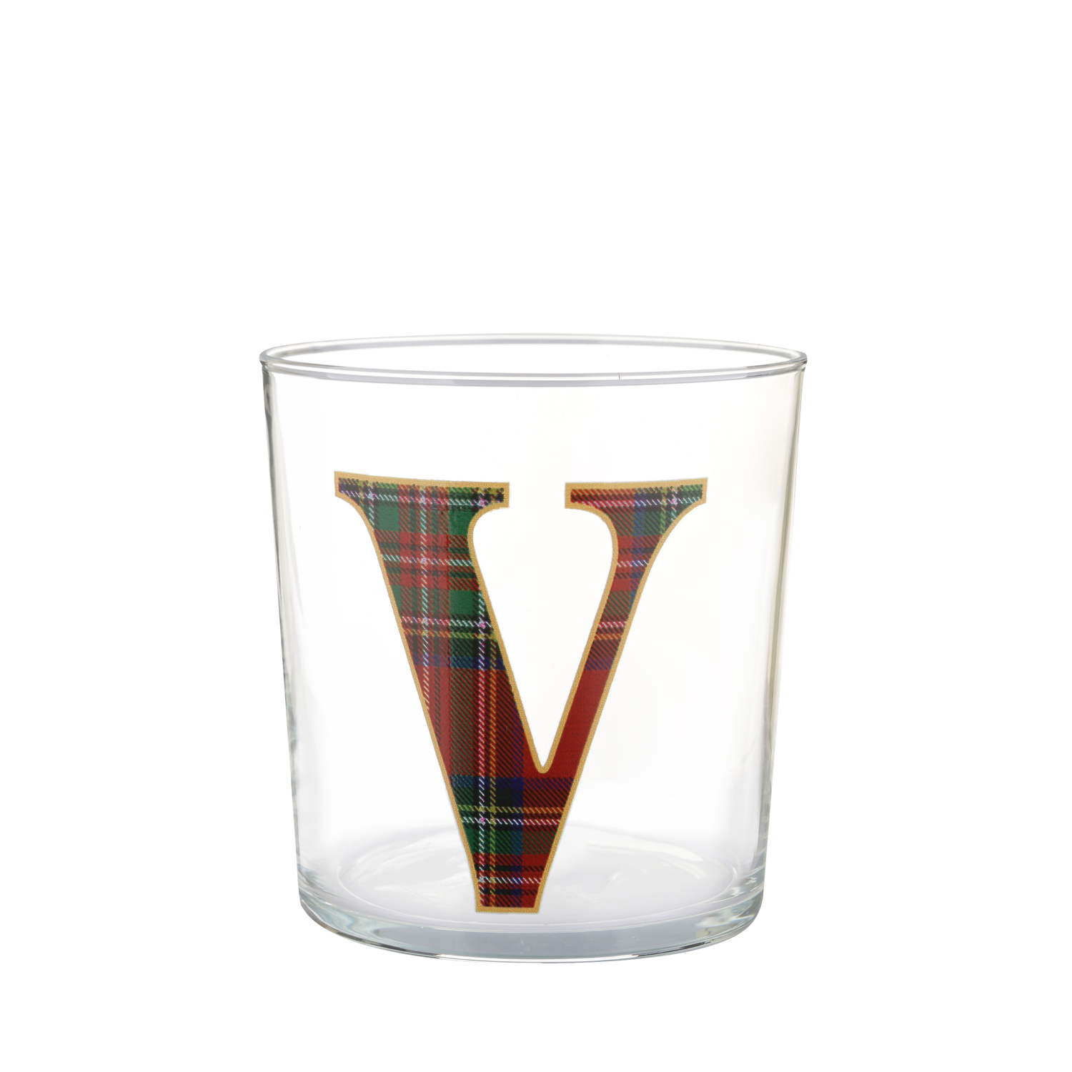 Bicchiere lettera V tartan rosso in vetro 360 ml