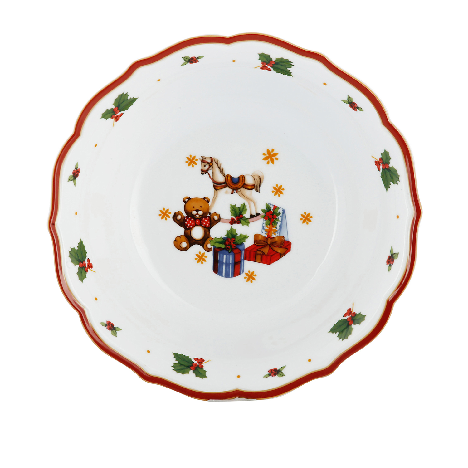 Insalatiera in Porcellana Festiva 26 cm con Bordo Rosso